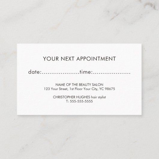 ダークミニマルフェイク金ゴールド美容師アポイントメント 予約カード (裏面)