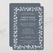 ダークミニマルブルーグレーホリークリスマスパーティー 招待状 (正面/裏面)