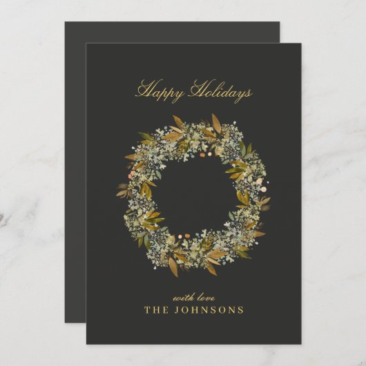 ダークミニマルムーディモダンチョコ金ゴールドクリスマス シーズンカード (正面/裏面)