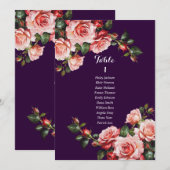 ダークムーディなピンクと赤のバラの席次表カード 招待状 (正面/裏面)