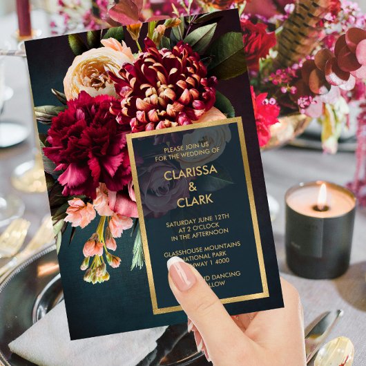 ダークムーディはっきりしたフローラマルサラ結婚式招待状 招待状