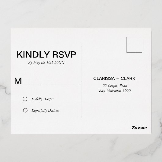 ダークムーディはっきりしたワイルドフラワーウェディングRSVPポストカード 箔シーズンポストカード (裏面)