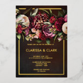 ダークムーディはっきりしたーフローラマ結婚ルサラのフォイル 箔招待状 (正面)