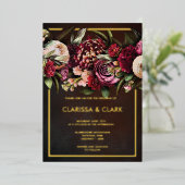 ダークムーディはっきりしたーフローラマ結婚ルサラのフォイル 箔招待状 (立ち正面)