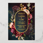 ダークムーディはっきりしたーフローラマ結婚ルサラのフォイル 箔招待状 (正面)