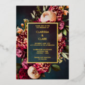 ダークムーディはっきりしたーフローラマ結婚ルサラのフォイル 箔招待状 (正面)