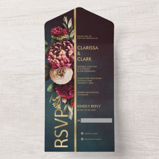 ダークムーディはっきりしたーフローラマ結婚ルサラ オールインワン招待状 (内側)