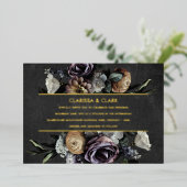 ダークムーディはっきりしたーフローラ結婚金ゴールドのフォイル起動 箔招待状 (立ち正面)