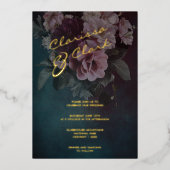 ダークムーディはっきりしたーフローラ結婚金ゴールドのフォイル起動 箔招待状 (正面)