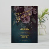 ダークムーディはっきりしたーフローラ結婚金ゴールドのフォイル起動 箔招待状 (立ち正面)