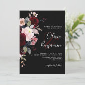 ダークムーディエレガントーフローラブラックブルゴーニュ結婚ーズ 招待状 (スタンド正面)