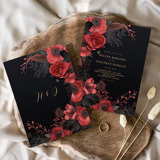 ダークムーディエレガントーフローラ結婚ゴシック 招待状