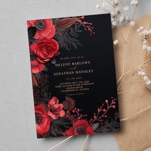 ダークムーディエレガントーフローラ結婚ゴシック 招待状