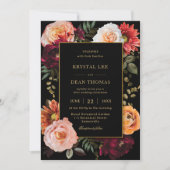 ダークムーディオレンジバーガンディ赤面結婚フローラ 招待状 (正面)