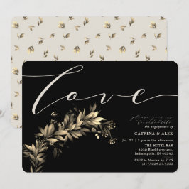 ダークムーディグリーナリーベージュブラック婚約パーティ 招待状