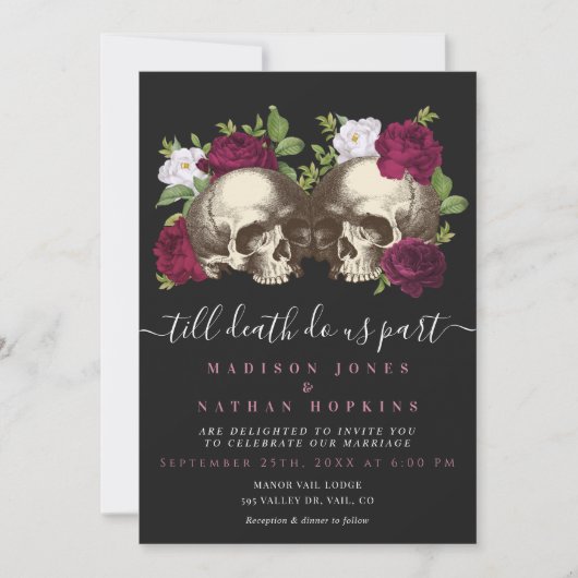 ダークムーディゴシックスカル結婚フローラ 招待状 (正面)