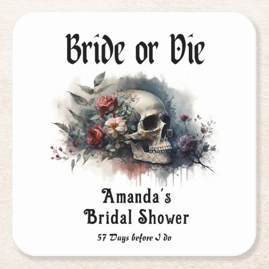 ダークムーディゴシックブライドまたはダイブライダルシャワー スクエアペーパーコースター (正面)