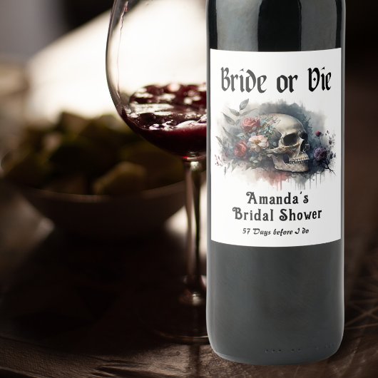 ダークムーディゴシックブライドまたはダイブライダルシャワー ワインラベル