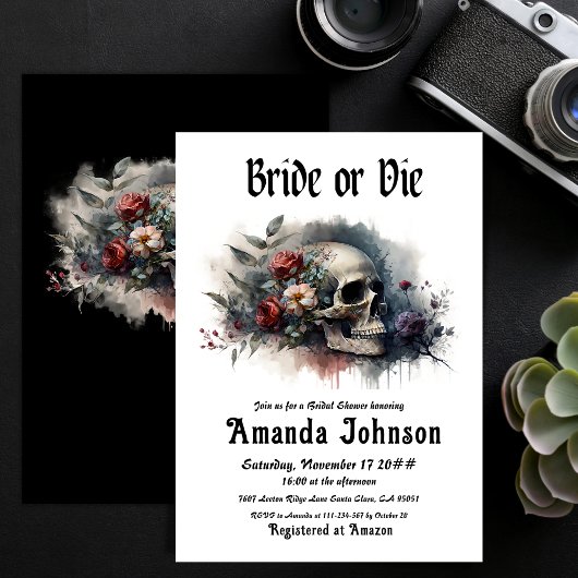 ダークムーディゴシックブライドまたはダイブライダルシャワー 招待状