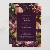 ダークムーディドラマリーパープルフローラブライダルシャワー 招待状 (正面/裏面)