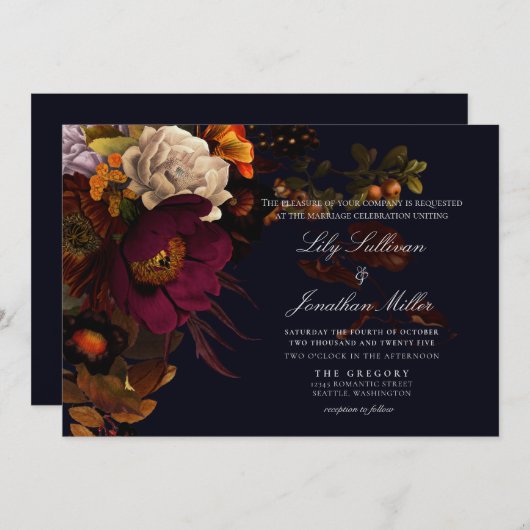 ダークムーディナイト秋結婚フローラ 招待状 (正面/裏面)