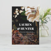 ダークムーディニュートラルマグノリアボタニカル結婚ズインヴィ 招待状 (スタンド正面)