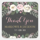 ダークムーディバラピンクフローラボホ結婚ズ スクエアシール (正面)