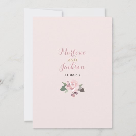 ダークムーディバラピンクフローラボホ結婚ズ 招待状 (裏面)