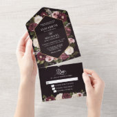 ダークムーディバーガンディフローラエレガントな結婚式 オールインワン招待状 (貼ってはがせる)