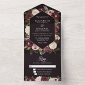 ダークムーディバーガンディフローラエレガントな結婚式 オールインワン招待状 (内側)