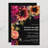 ダークムーディバーガンディーイエローフローラボホブラック 招待状 (正面/裏面)