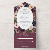 ダークムーディバーガンディーオーバルフローラフレームなしディナー オールインワン招待状 (内側)