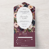 ダークムーディバーガンディーオーバルフローラフレームディナー オールインワン招待状 (内側)