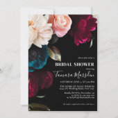 ダークムーディバーガンディーブルー赤面ピンクブラックフローラ 招待状 (正面)