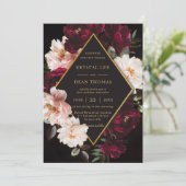 ダークムーディバーガンディ赤面フローラ牡丹結婚ズ 招待状 (スタンド正面)