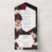 ダークムーディバーガンディ赤面ブラックフローラ オールインワン招待状 (内側)