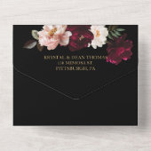 ダークムーディバーガンディ赤面ブラックフローラ オールインワン招待状 (裏面)