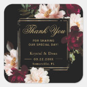 ダークムーディバーガンディ赤面ブラックフローラ スクエアシール (正面)