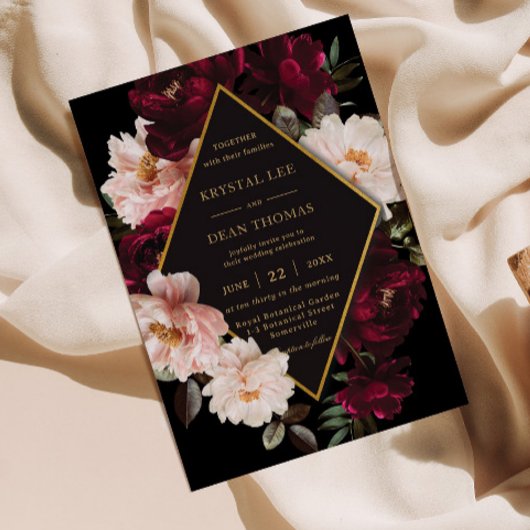 ダークムーディバーガンディ赤面ブラックフローラ 招待状