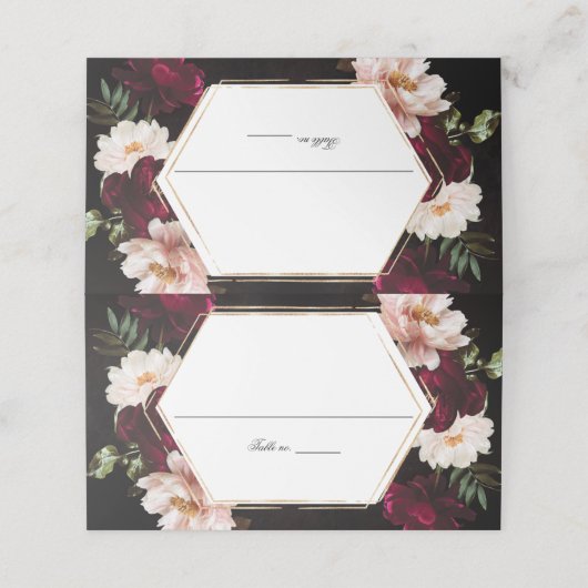 ダークムーディバーガンディ赤面牡丹結婚フローラ プレイスカード (外部開封)