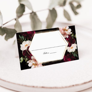 ダークムーディバーガンディ赤面牡丹結婚フローラ プレイスカード