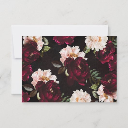 ダークムーディバーガンディ赤面牡丹結婚フローラ 出欠カード (裏面)