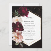ダークムーディバーガンディ赤面牡丹結婚フローラ 招待状 (正面)