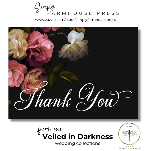 ダークムーディバーガンディ&クリームピーニーズブラック結婚ズ サンキューカード