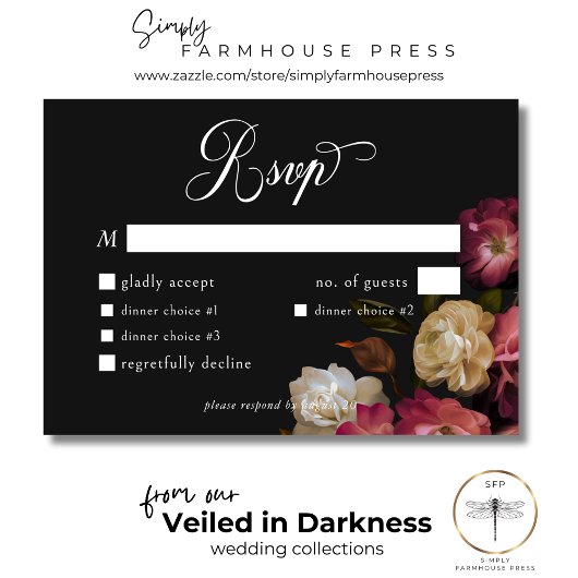 ダークムーディバーガンディ&クリームピーニーブラックディナー 出欠カード