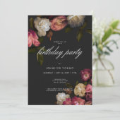 ダークムーディバーガンディ&クリームペオニースブラック誕生日 招待状 (スタンド正面)
