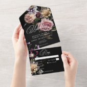 ダークムーディパステルオプティエントフローラブラックディナー オールインワン招待状 (貼ってはがせる)