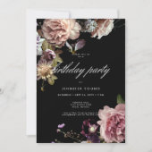 ダークムーディパステルオペテックフローラブラック誕生日 招待状 (正面)