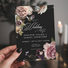 ダークムーディパステルオペーテックフローラブラック結婚ズ 招待状