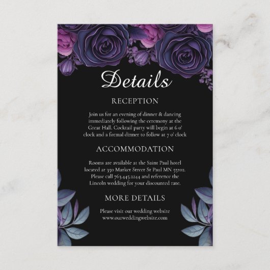 ダークムーディパープルゴシック結婚フローラ詳細 エンクロージャーカード (正面)